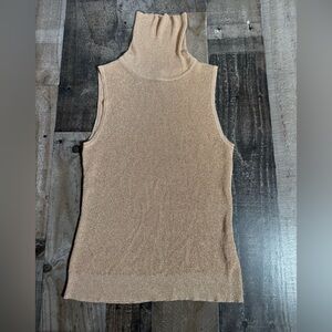 L’Agence Gold Metallic Turtleneck Tank | Shimmer Knit Sleeveless Top | Luxe